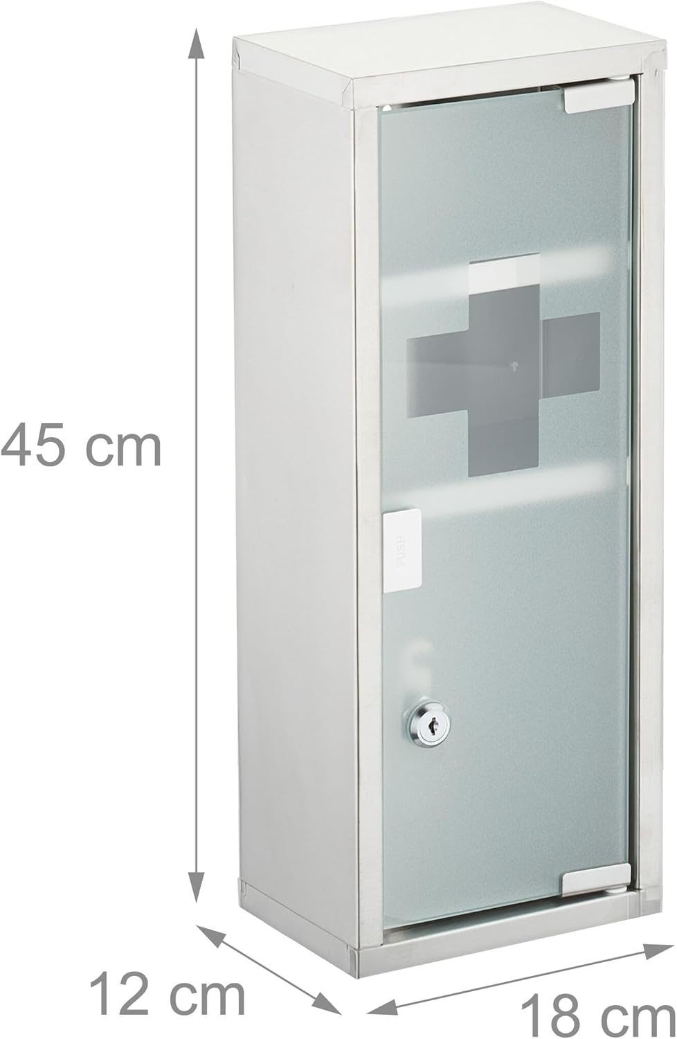 Relaxdays Medicine Cabinet - 3 Compartments Lockable Stainless Steel