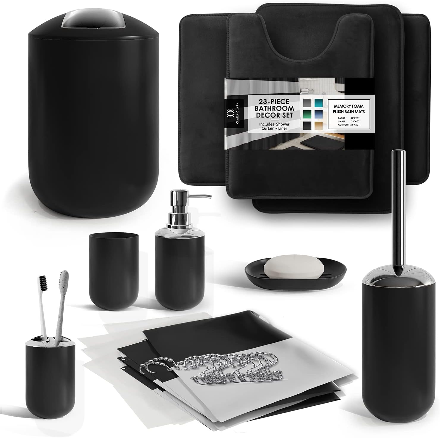 Clara Clark 23PC Matte Black Bathroom Accessory Set