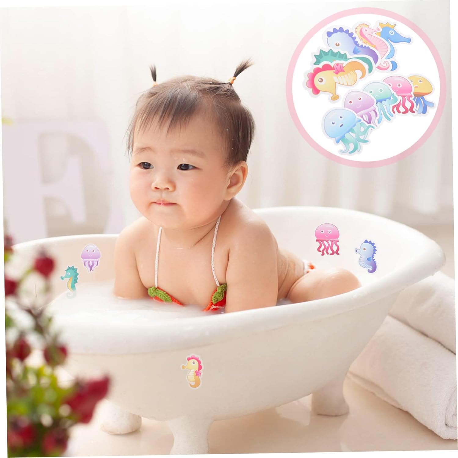 Ciieeo 10pcs Anti Slip Bathtub Stickers with Cartoon Designs