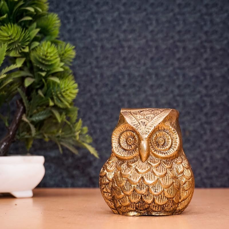 Statuestudio Brass Owl Decor Statue - Gold Finish