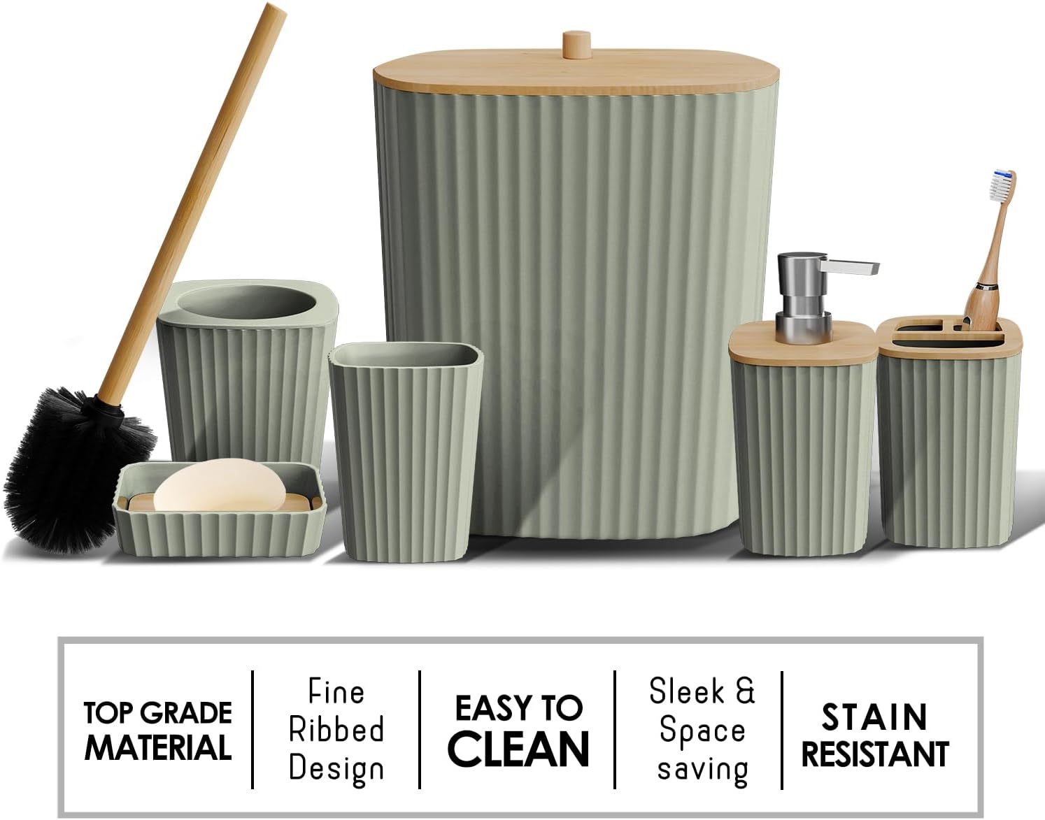 Clara Clark 6PC Sage Green Bathroom Accessory Set