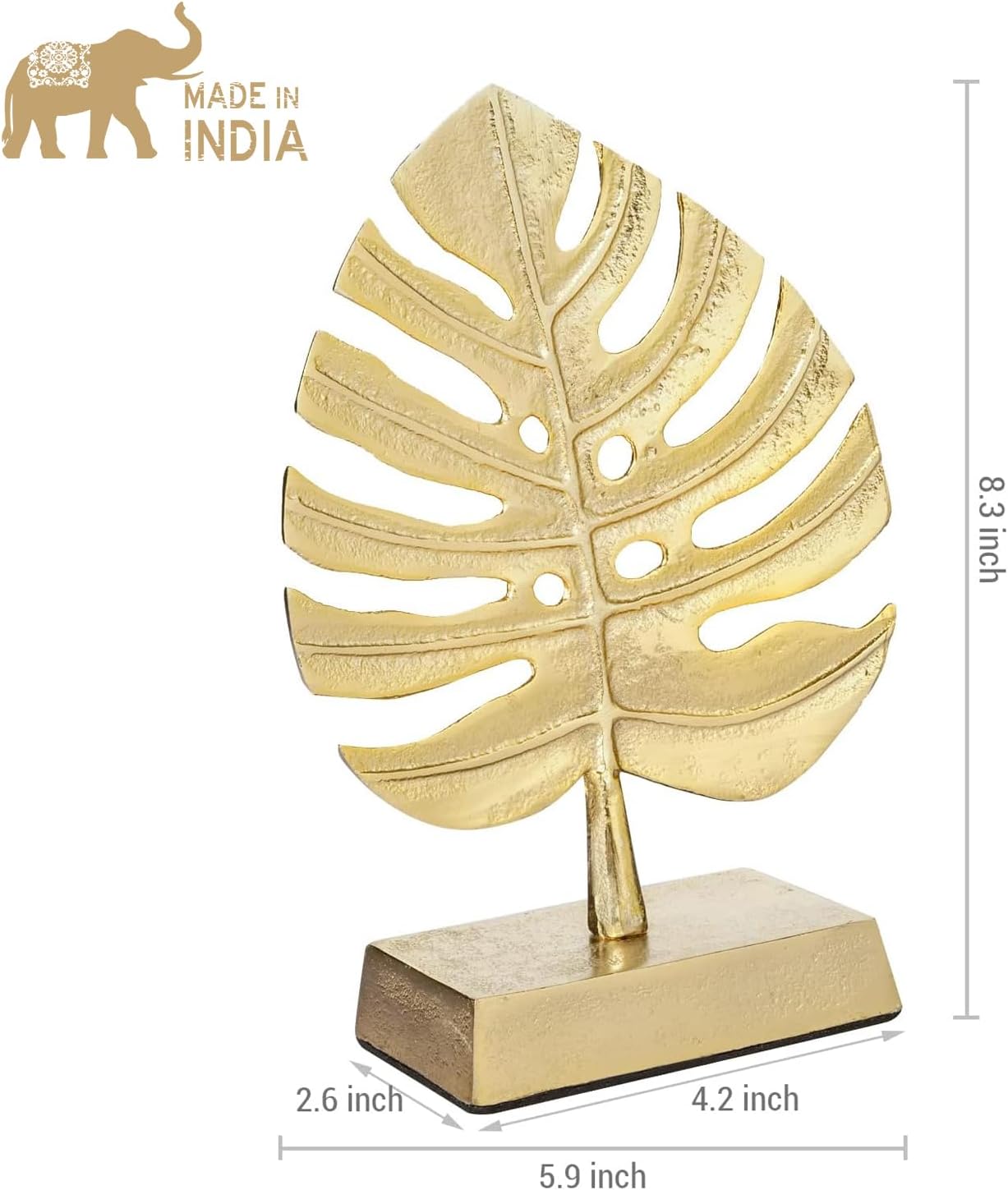 MyGift Brass Tone Palm Leaf Modern Art Sculpture Decor