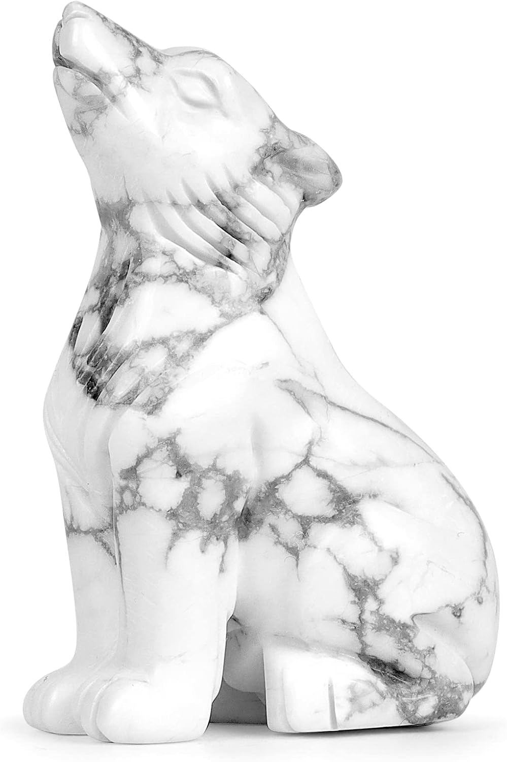 Howlite Crystal Wolf Statue 2 for Home Decor