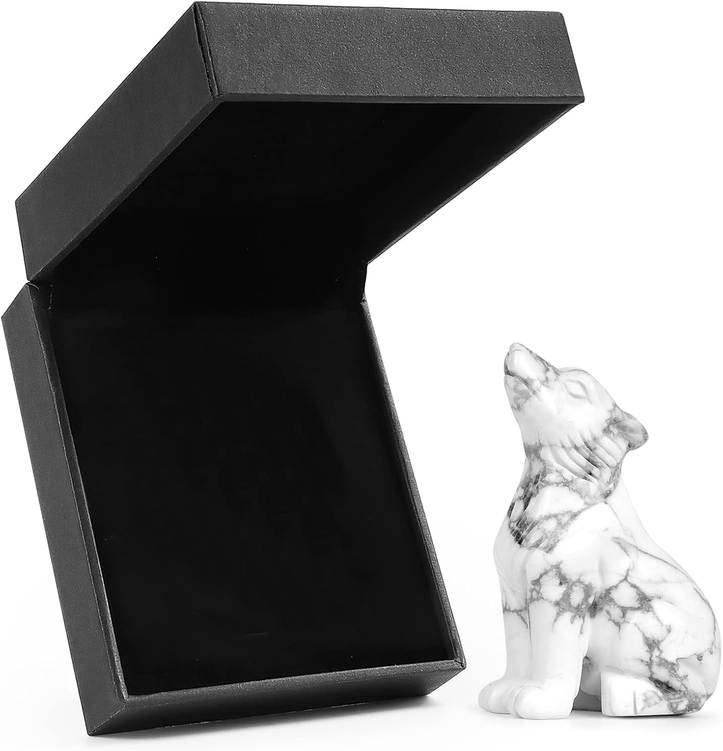 Howlite Crystal Wolf Statue 2 for Home Decor