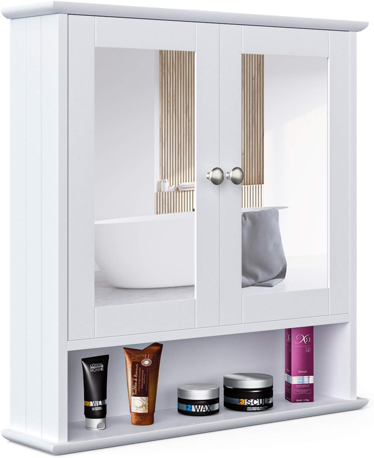 Mirror Cabinet with Adjustable Shelves White