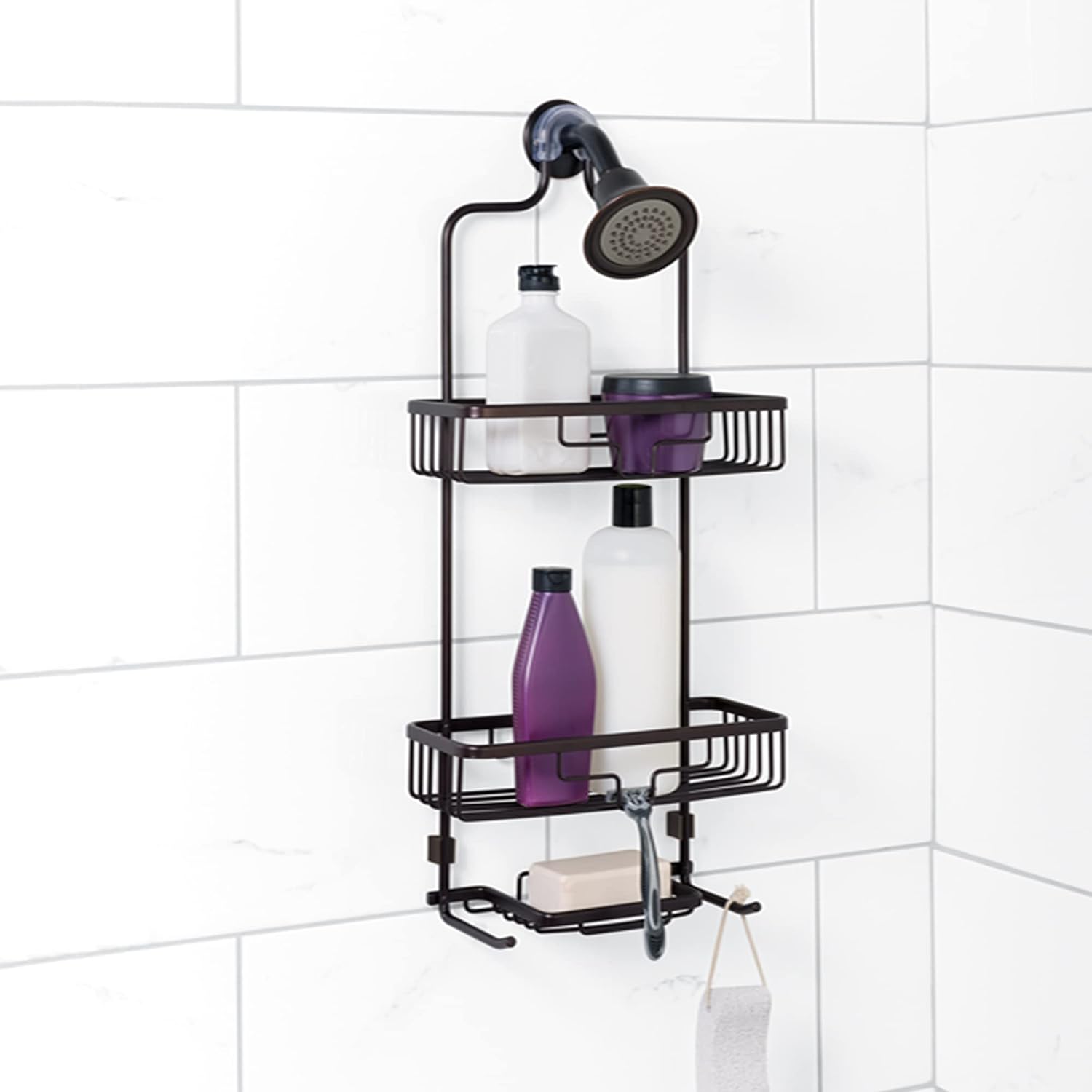 Zenna Home NeverRust Shower Caddy with 2 Shelves and Soap Tray