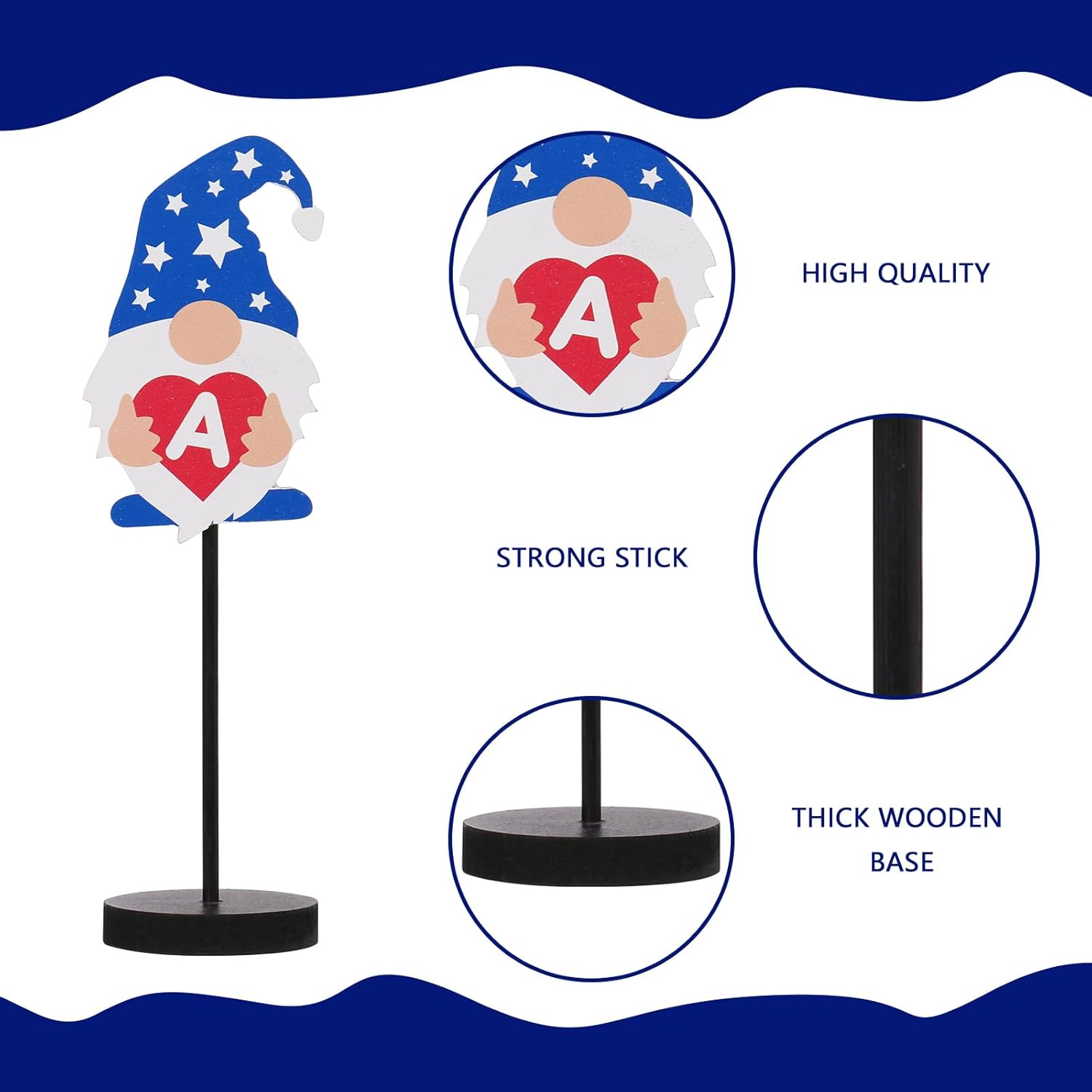 RoseCraft Patriotic Gnome Decorations RedWhiteBlue