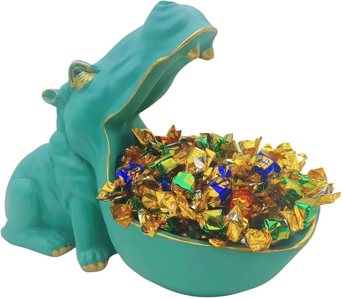 CUZOKOLA Turquoise Hippo Candy Dish Sculpture