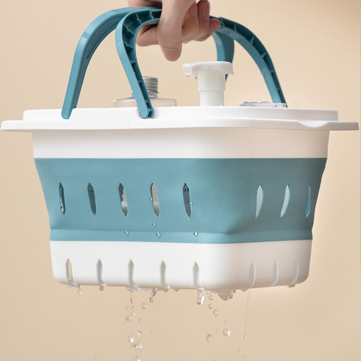 Haundry Foldable Shower Caddy Basket with Handles - Blue