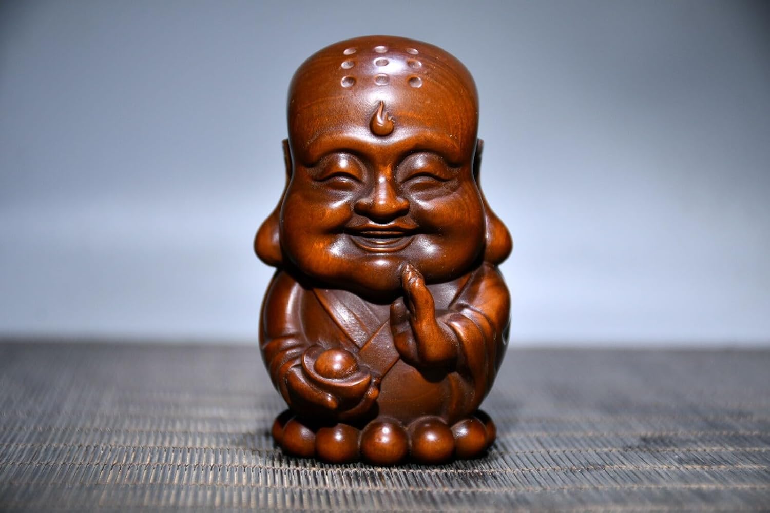 Handcrafted Boxwood Buddhist Monk Statue Decor