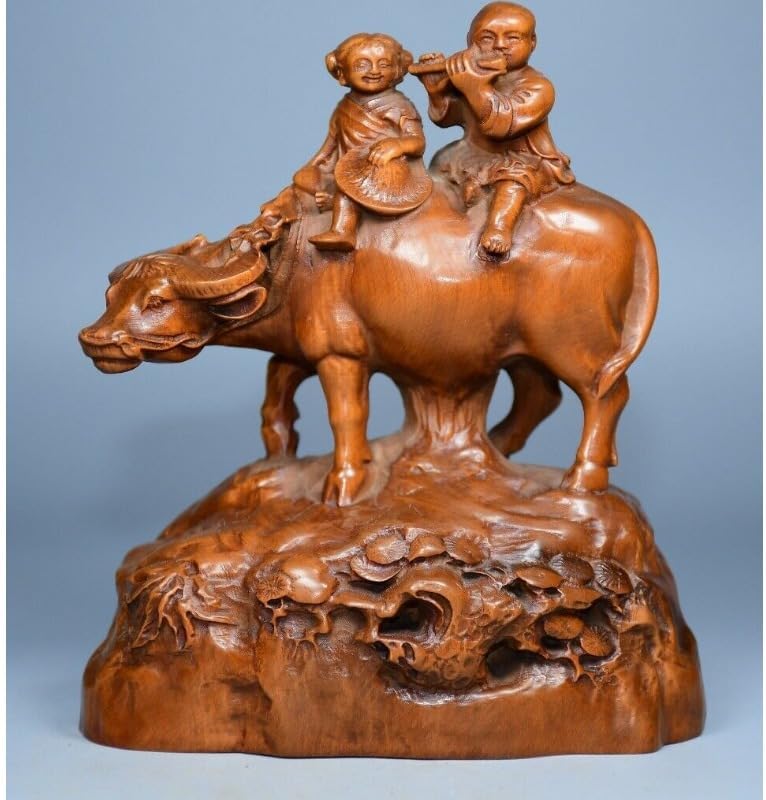 LimpaC Handmade Boxwood Ox Statue Decor