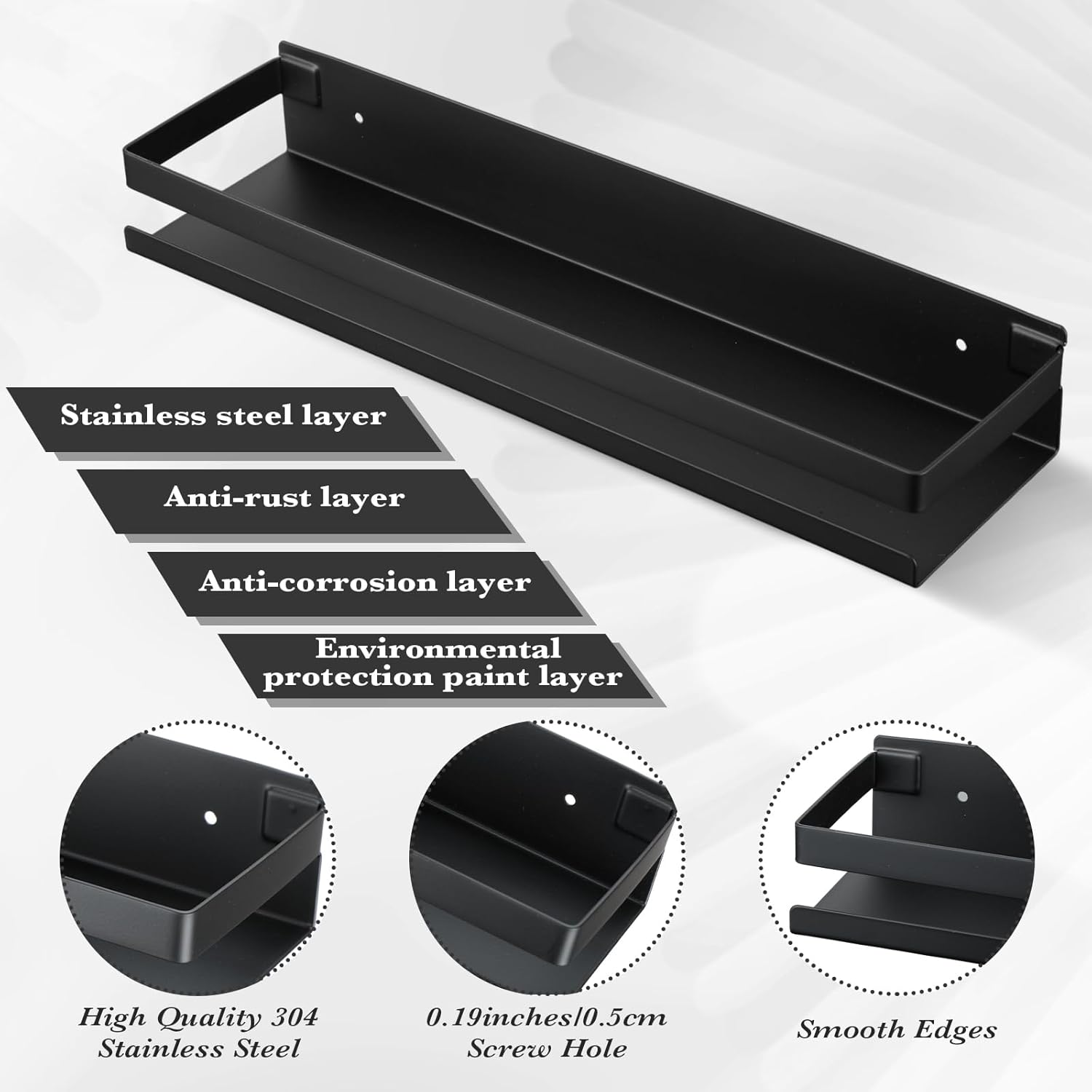 Lallisa 2 Piece Black Stainless Steel Shower Shelf Organizer