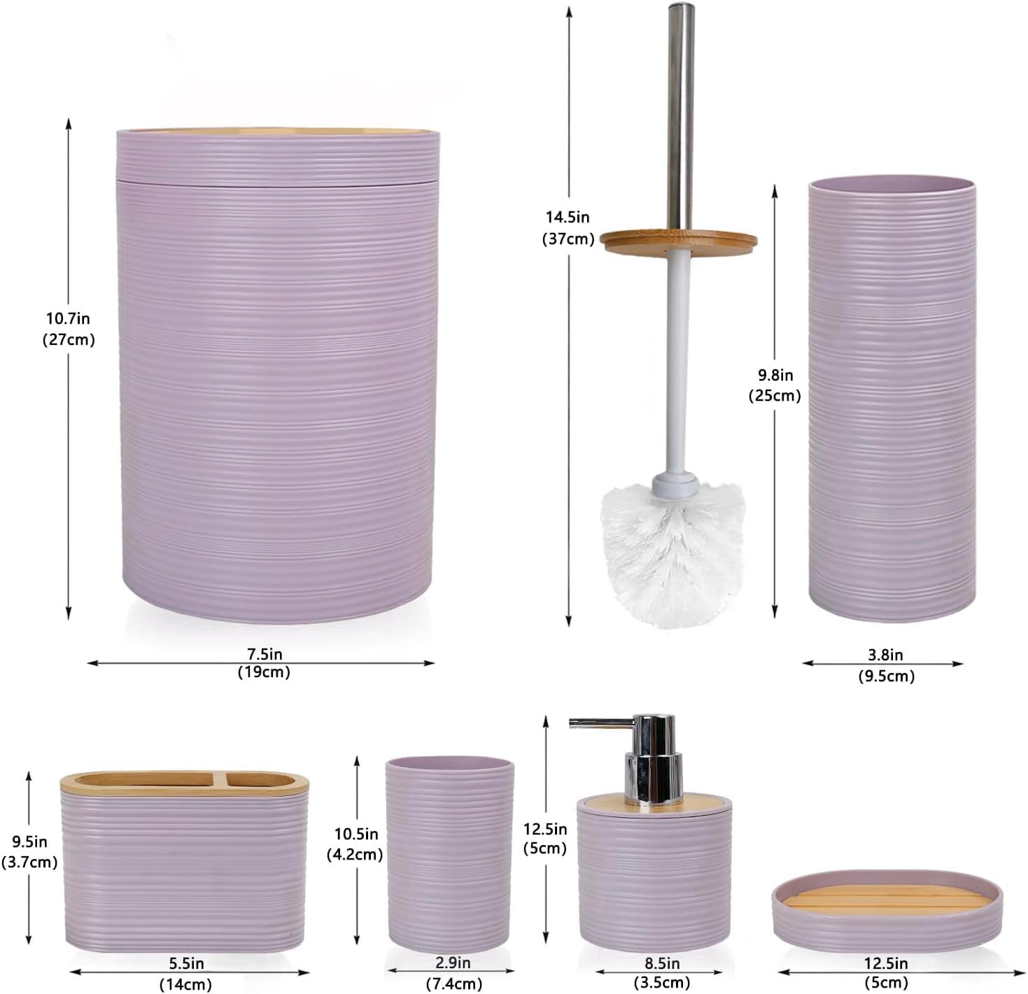 CERBIOR 6-Piece Bamboo Bath Ensemble with Soap Dispenser and Toothbrush Holder Set