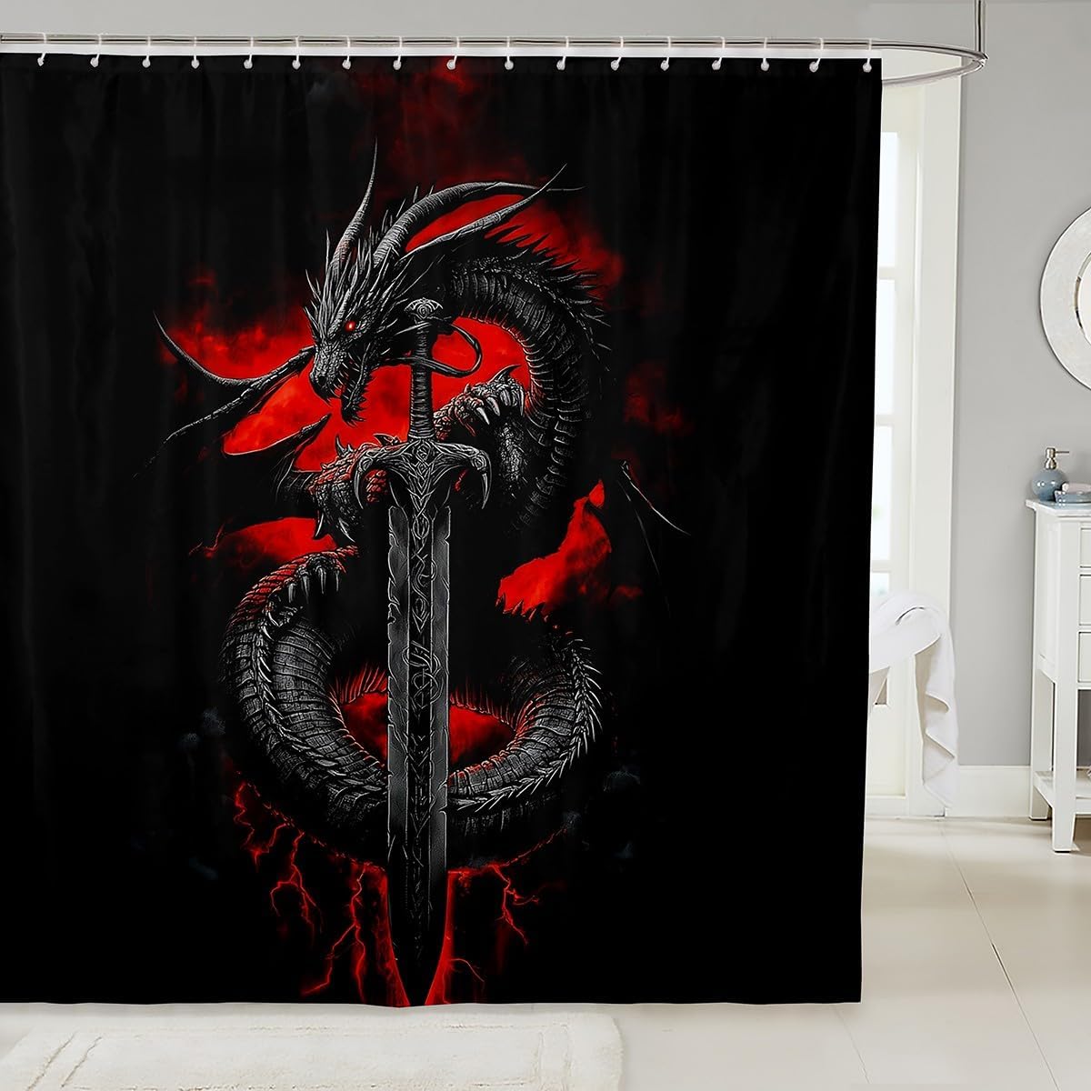 Erosebridal Dragon Fabric Shower Curtain Set