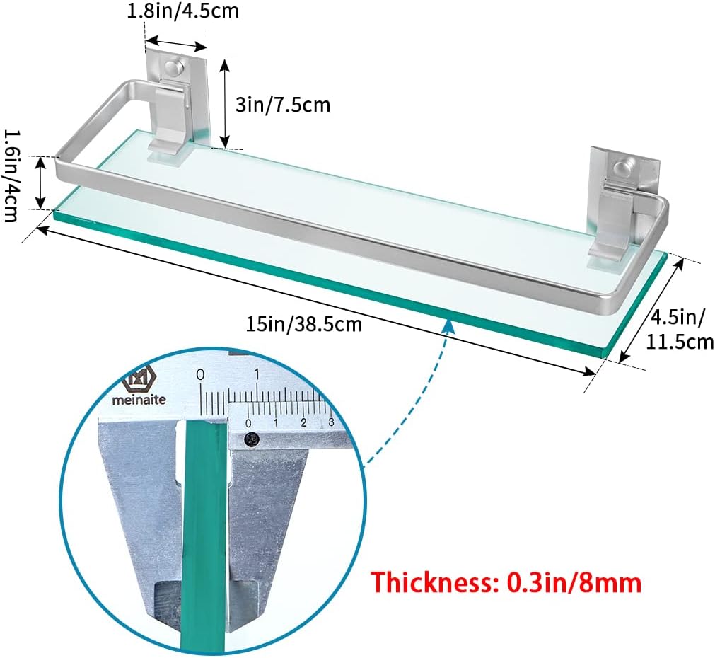 Sanbege 2-Pack Tempered Glass Shelf with Rail