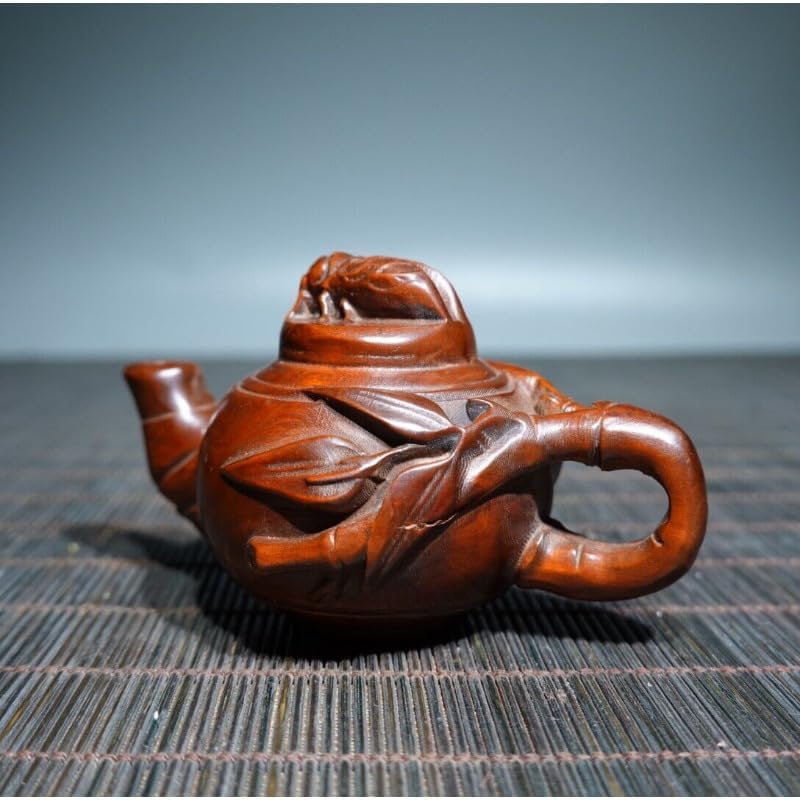 Handmade Boxwood Bamboo Joint Teapot Statue Decor