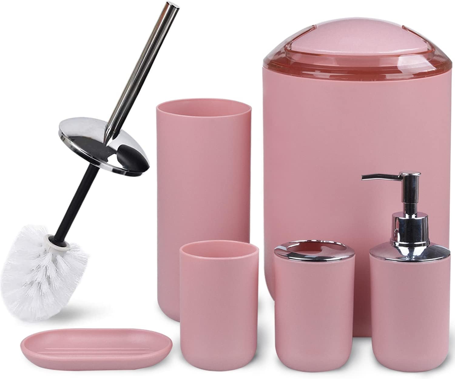 CERBIOR 6-Piece Bathroom Accessory Set Blush Pink 1