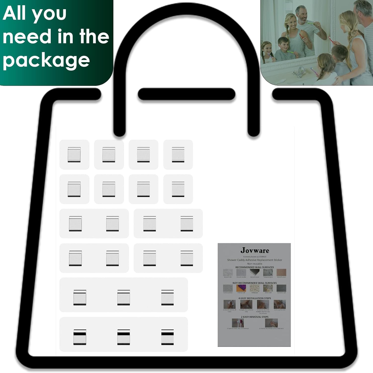 Jovware 14 Pack Shower Caddy Adhesive Replacement 1