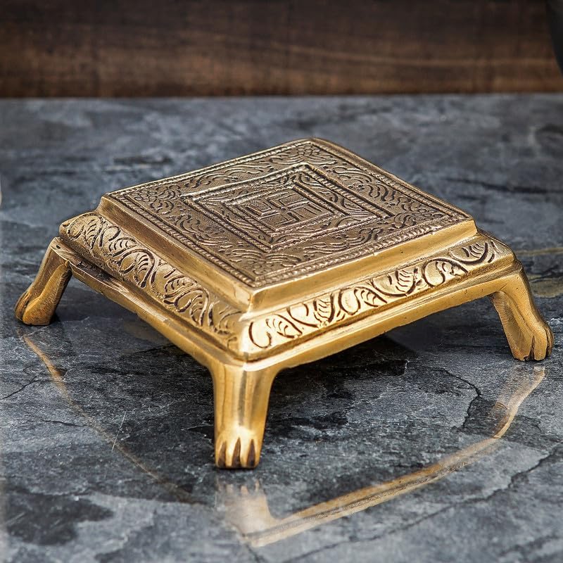 Statuestudio Brass Chowki with Pedestal Antique Finish