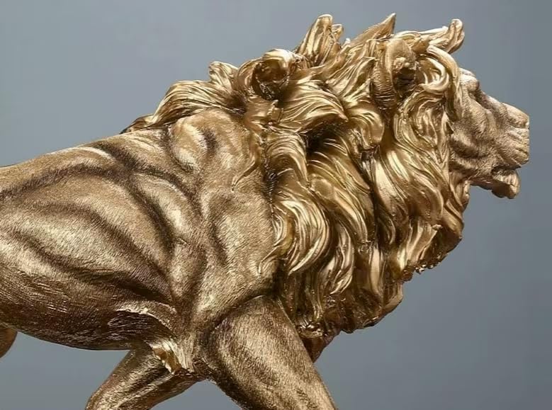 Rekeell Gold Lion Resin Statue - Majestic Home Decor Sculpture