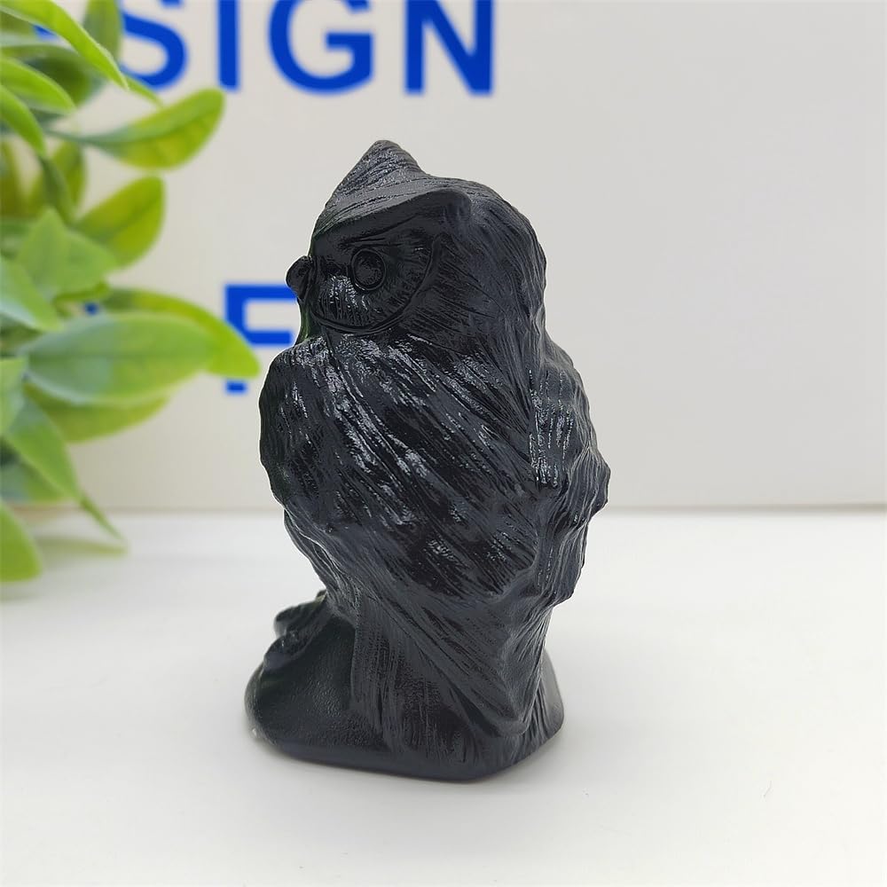 Natural Obsidian Owl Skull Figurine Decoration