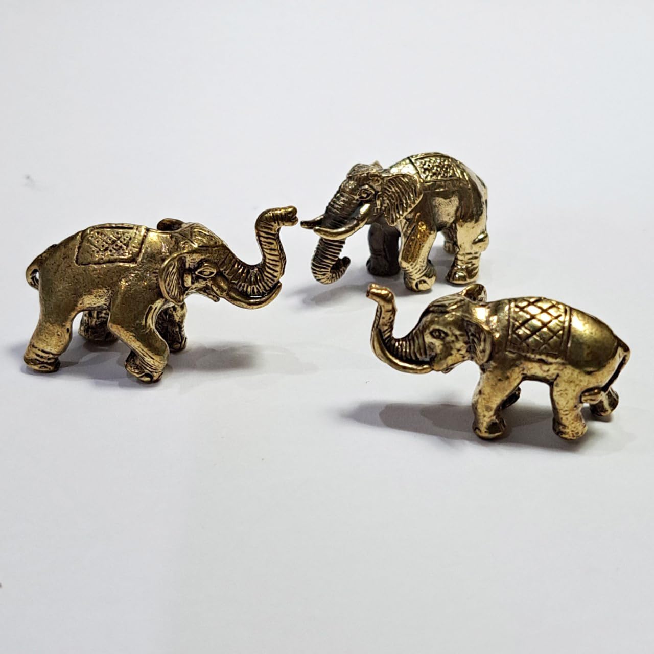 Thai Sawasdee Gold Elephant Statues Set of 3