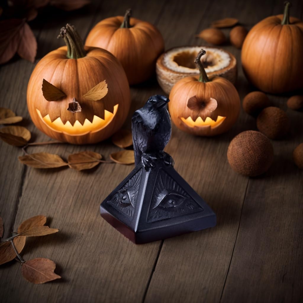 Natural Obsidian Raven Figurine Halloween Decoration