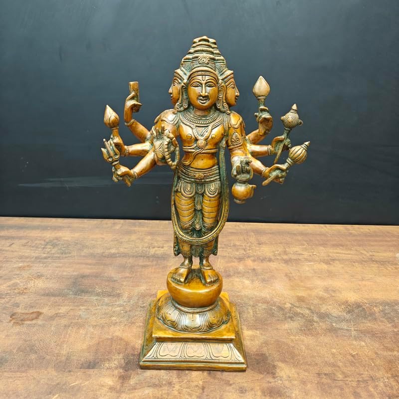 Statuestudio Lord Brahma Statue Brass with Gold Finish