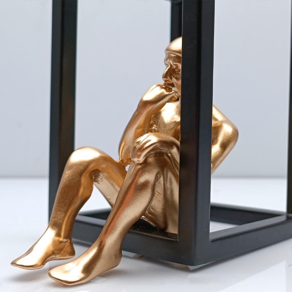 Thinker Figurine Magnetic Metal Plate Black Gold 38cm