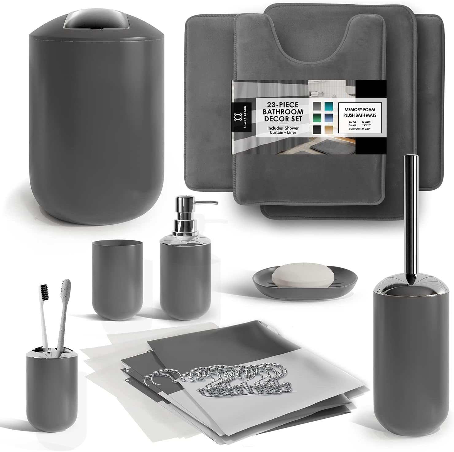Clara Clark Gray Bathroom Accessory Set 23PC