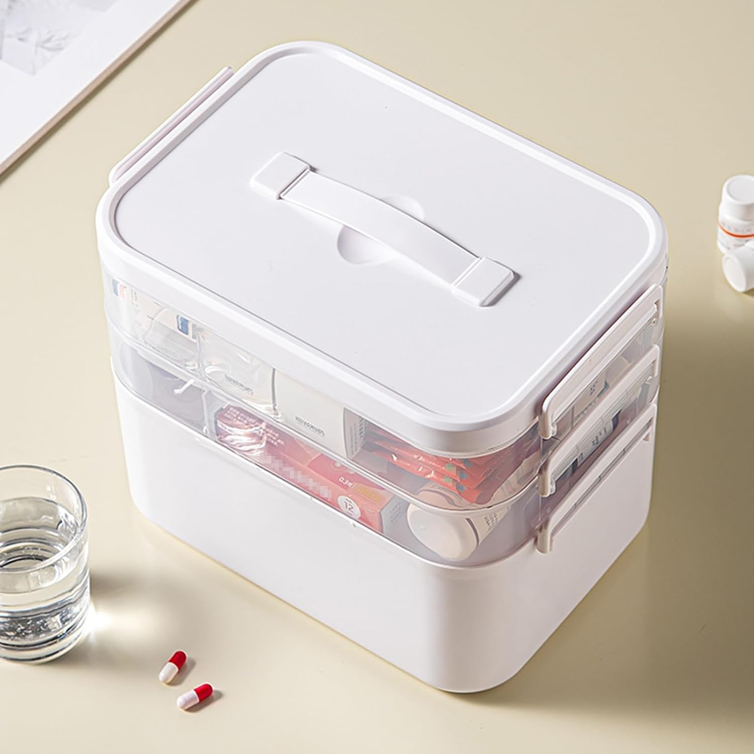 Wynfelo Medicine Organizer with Handle and 3 Tiers