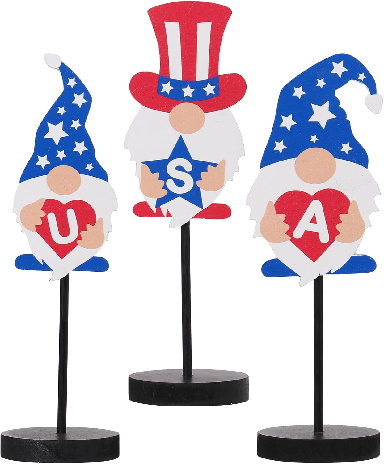 RoseCraft Patriotic Gnome Decorations RedWhiteBlue
