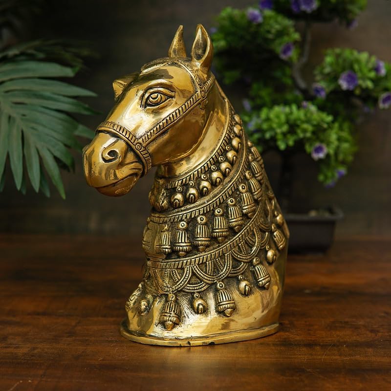 Statuestudio Horse Face Brass Statue - Gold Finish