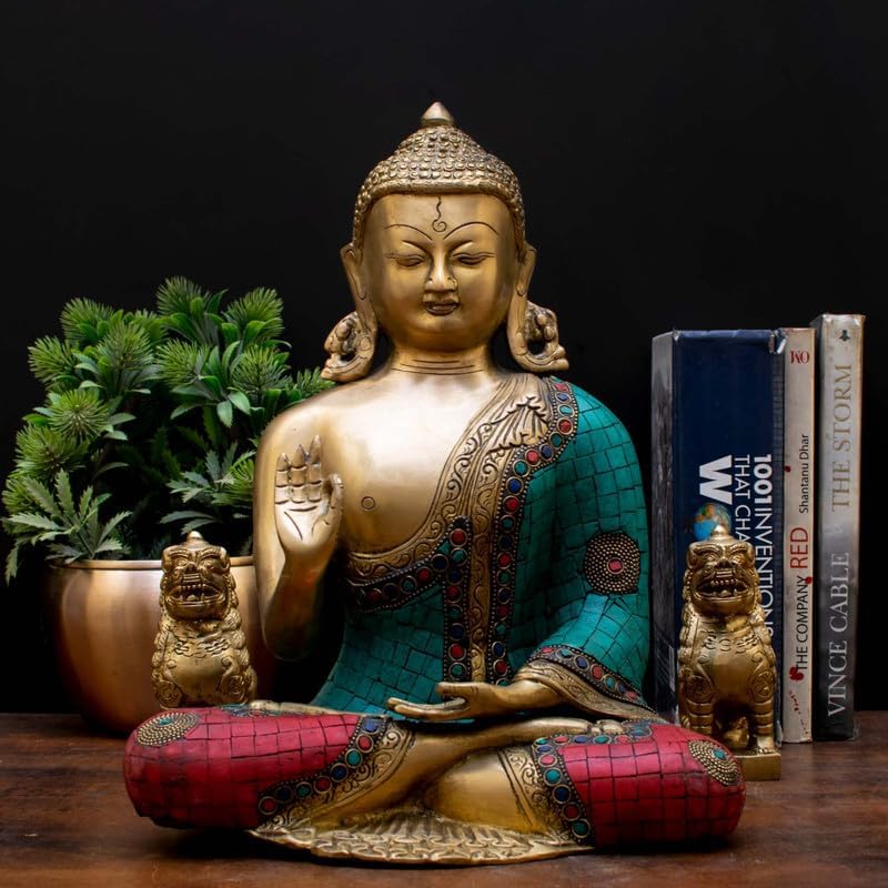 Statuestudio Blessing Buddha Statue in Golden Brass