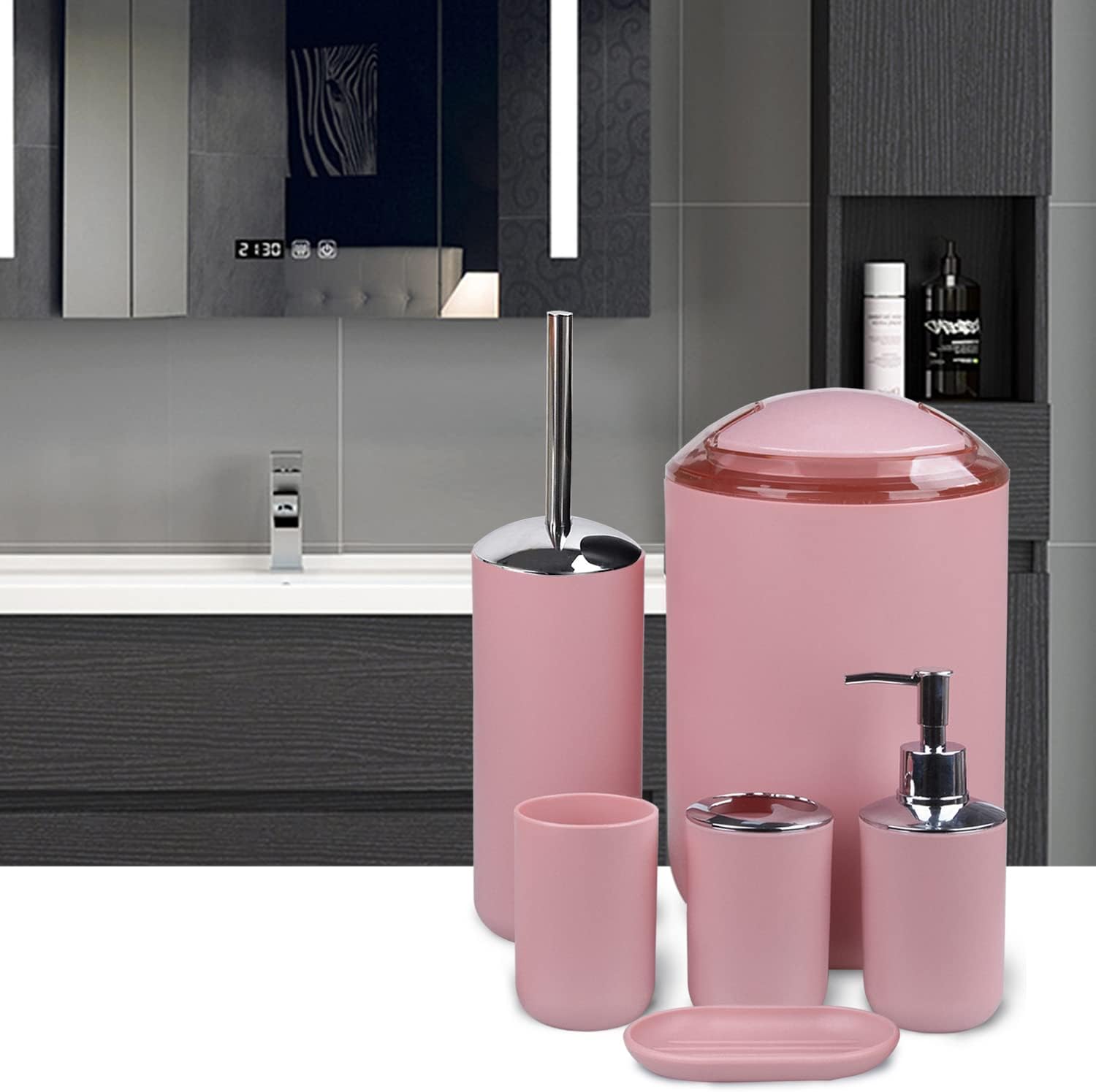 CERBIOR 6-Piece Bathroom Accessory Set Blush Pink 1