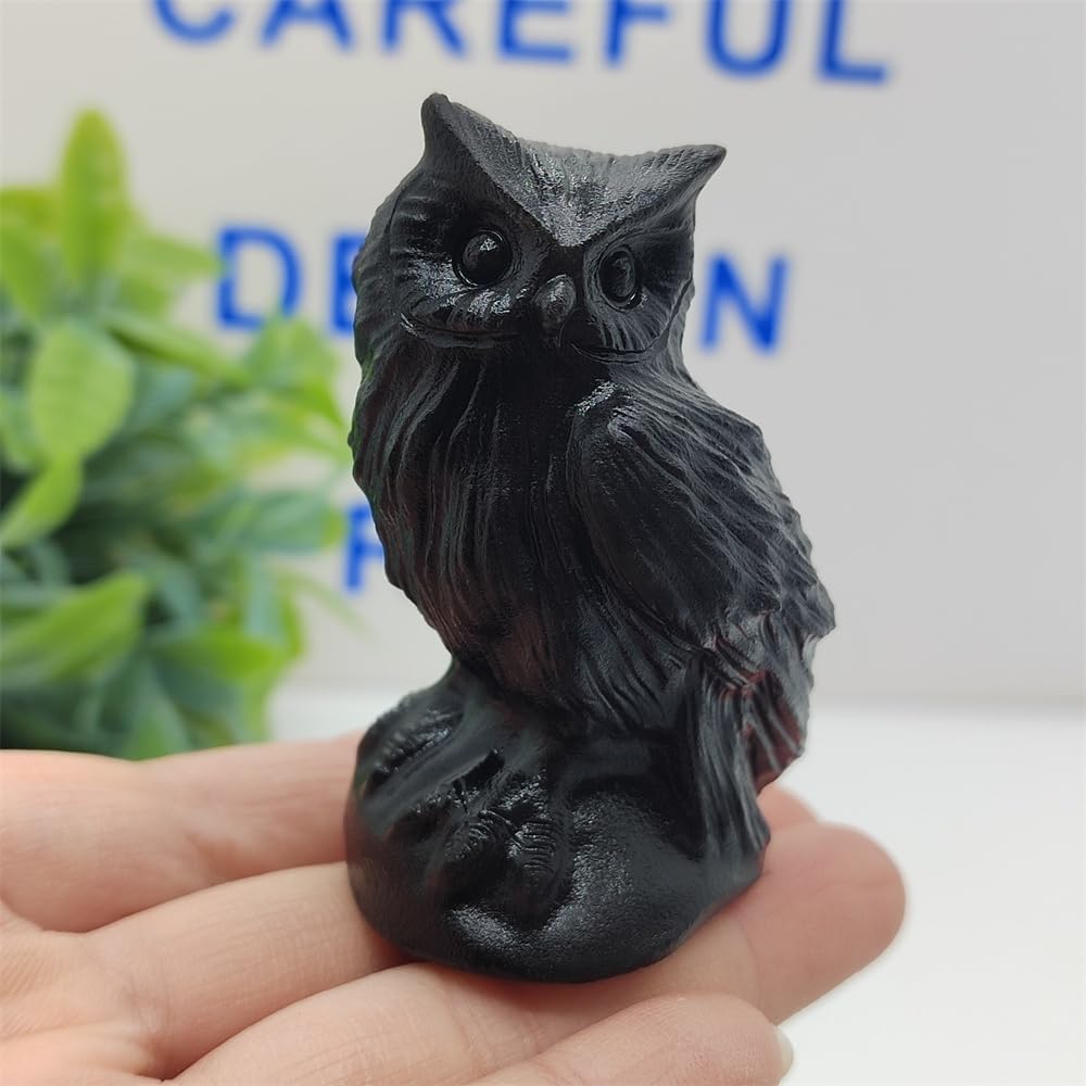 Natural Obsidian Owl Skull Figurine Decoration