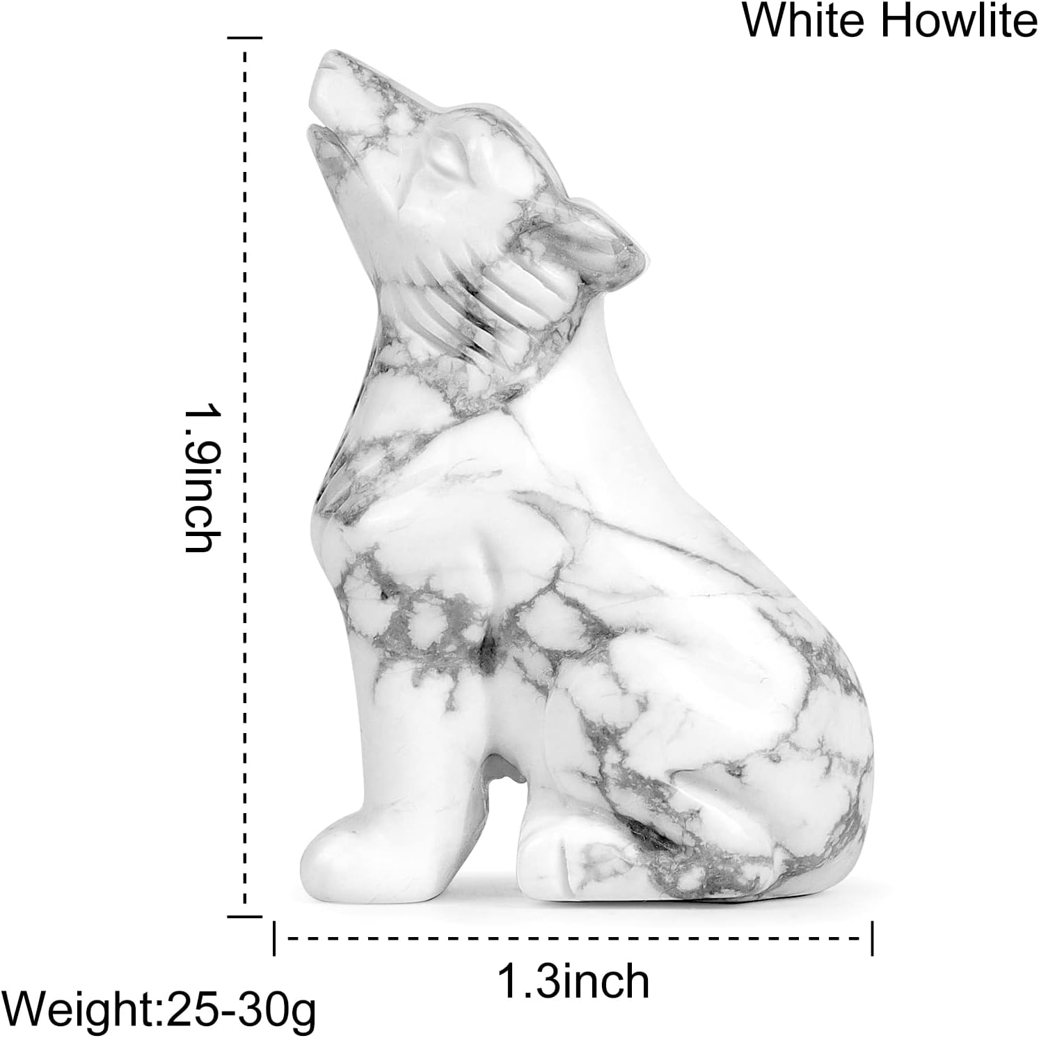 Howlite Crystal Wolf Statue 2 for Home Decor