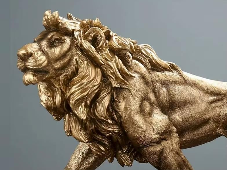 Rekeell Gold Lion Resin Statue - Majestic Home Decor Sculpture
