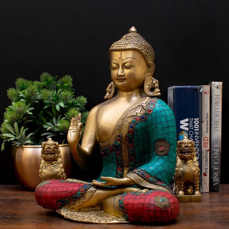 Statuestudio Blessing Buddha Statue in Golden Brass