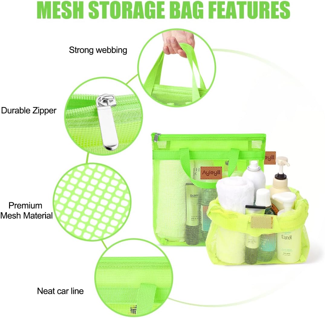 Portable Mesh Shower Caddy Tote with Handle 2pcs Green Yellow