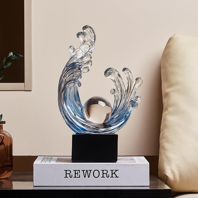 Modern Abstract Wave Statue Blue Art Home Decor