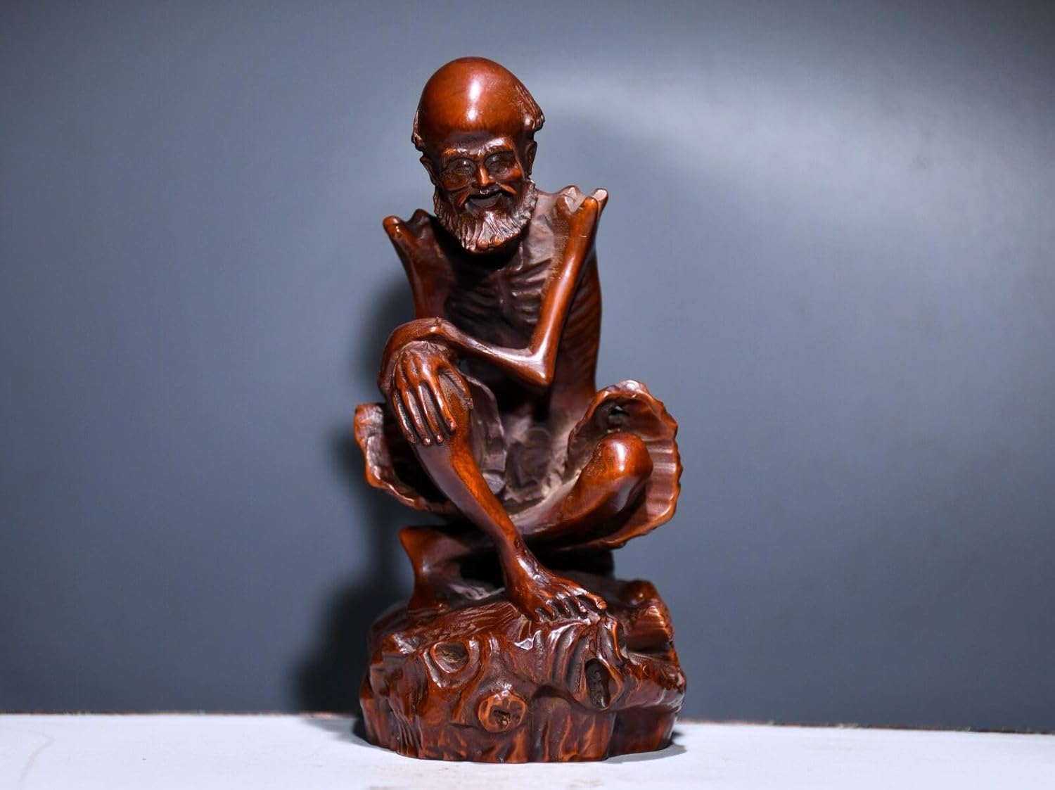 Handmade Boxwood Dharma Statue for Home Decor