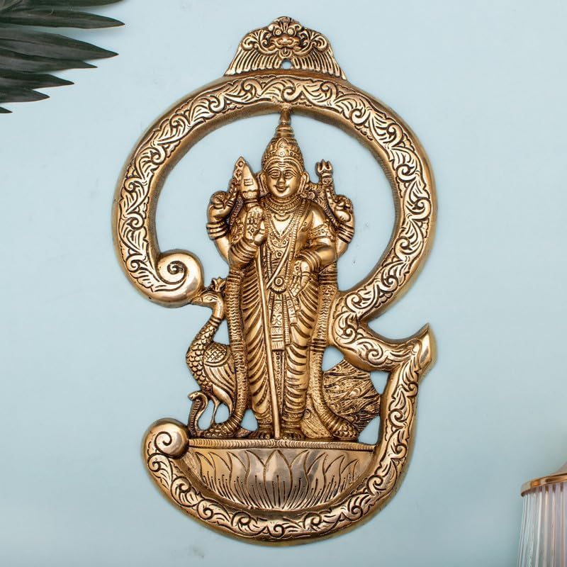 Statuestudio Lord Murugan Wall Hanging Brass Kartikeya Sculpture 13 Inch