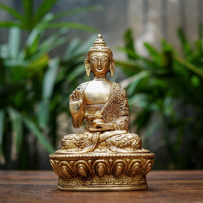 Statuestudio Brass Small Sitting Buddha Statue Golden Finish Meditation Idol