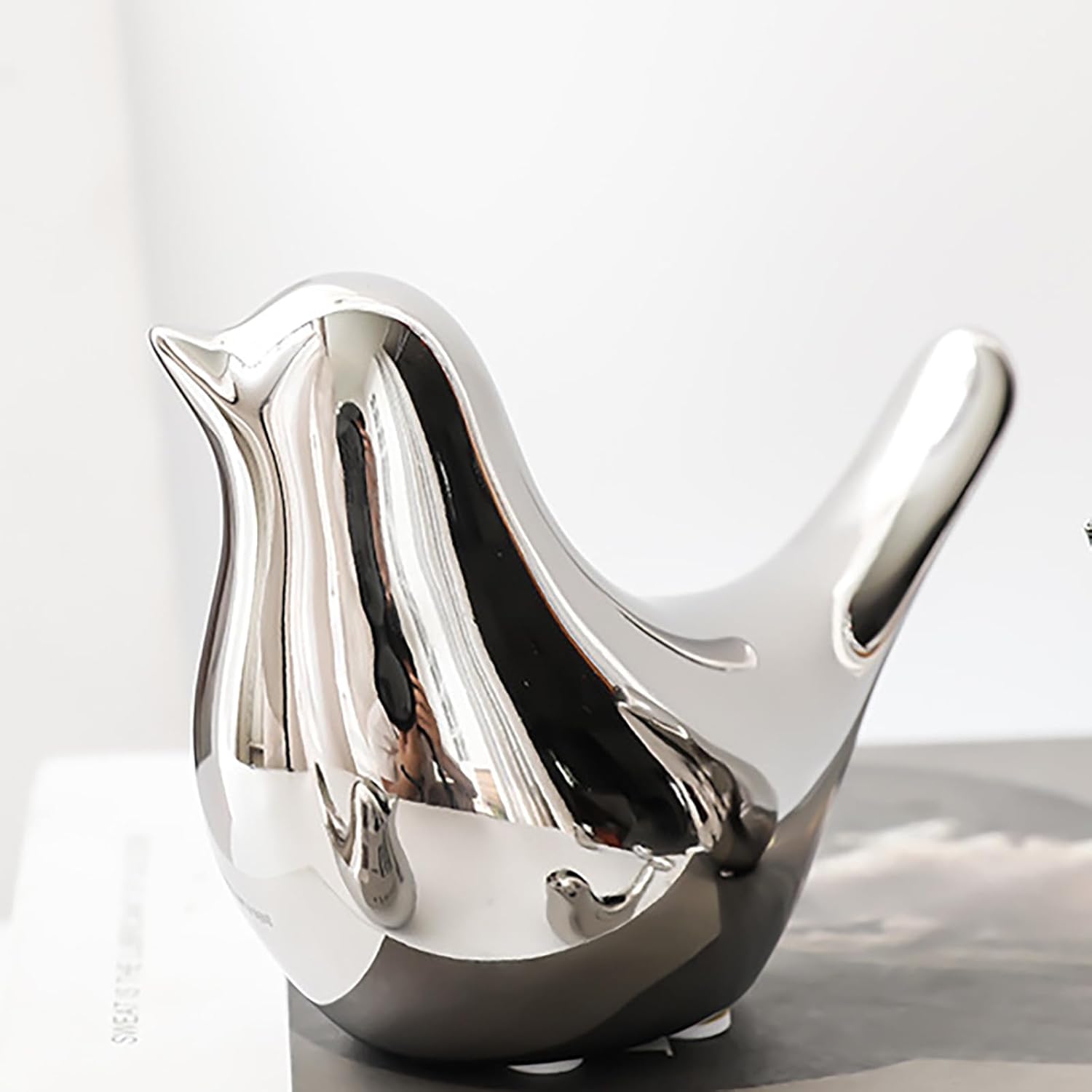Silver Plated Ceramic Bird Statues for Home Decor