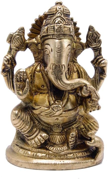 Statuestudio Brass Ganesha Idol Decor Golden Finish Statue