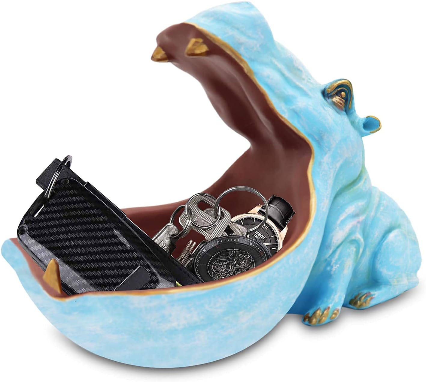 aboxoo Hippo Statue Resin Candy Dish Key Bowl Storage Box