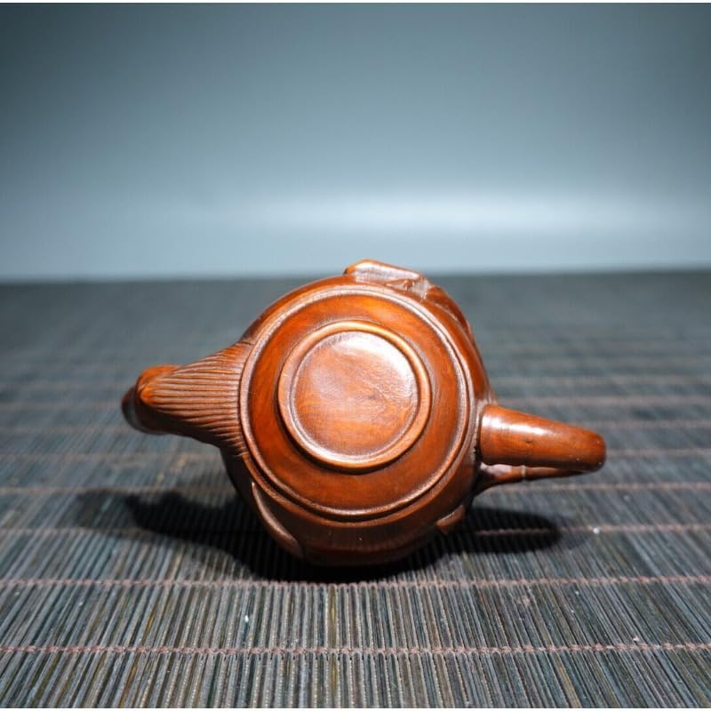 Handmade Boxwood Bamboo Joint Teapot Statue Decor