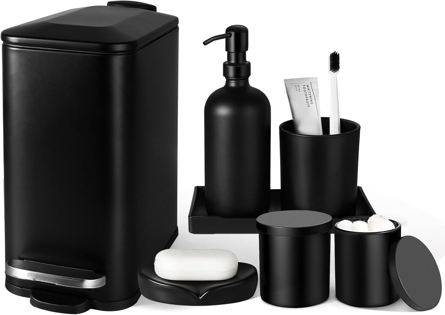 Kasunting 7 Pcs Matte Black Bathroom Accessories Set