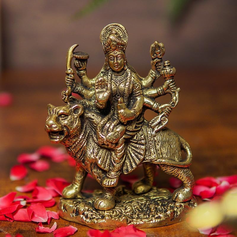 Statuestudio Durga Idol Gold Finish Brass Statue